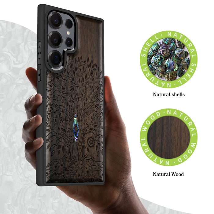 The Line Art Tree of Life Hand-Inlaid Wood & Mother of Pearl Case Samsung Galaxy Artisanal Case View