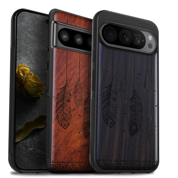 The Feathered Tapestry, Classic Engraved Wood & TPU Case - Artisanal Cover for Google Pixel