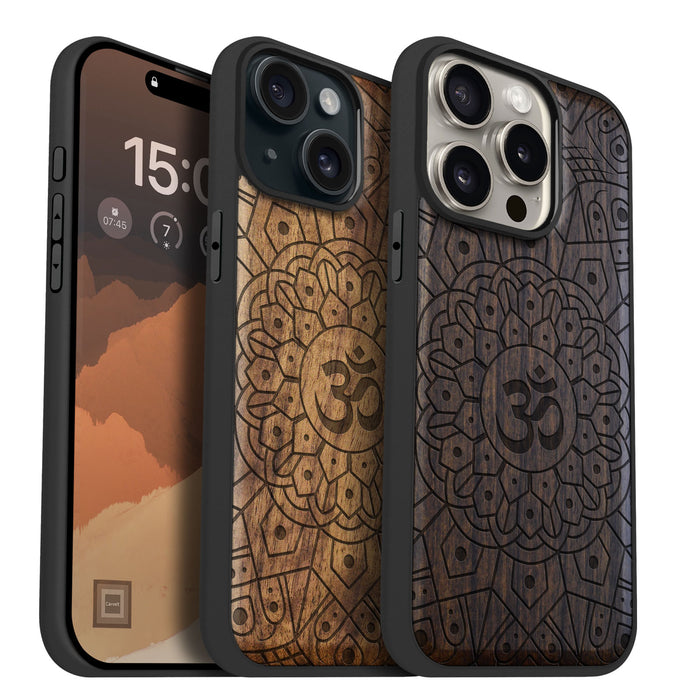 Geometric Serenity, Classic Engraved Wood & TPU Case - Artisanal Cover for Apple iPhone