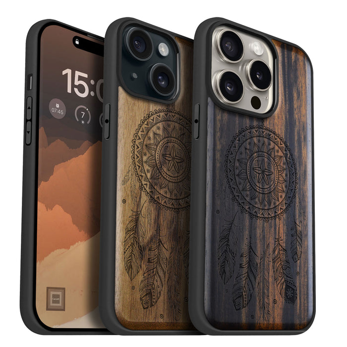 The Dreamcatcher's Embrace, Classic Engraved Wood & TPU Case - Artisanal Cover for Apple iPhone