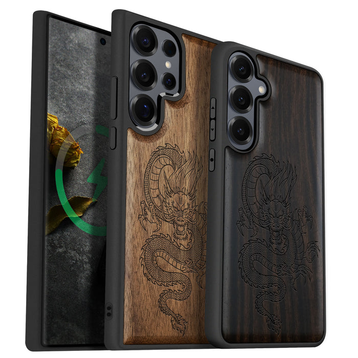 Oriental Dragon Classic Engraved Wood & TPU Case Samsung Galaxy Artisanal Case View