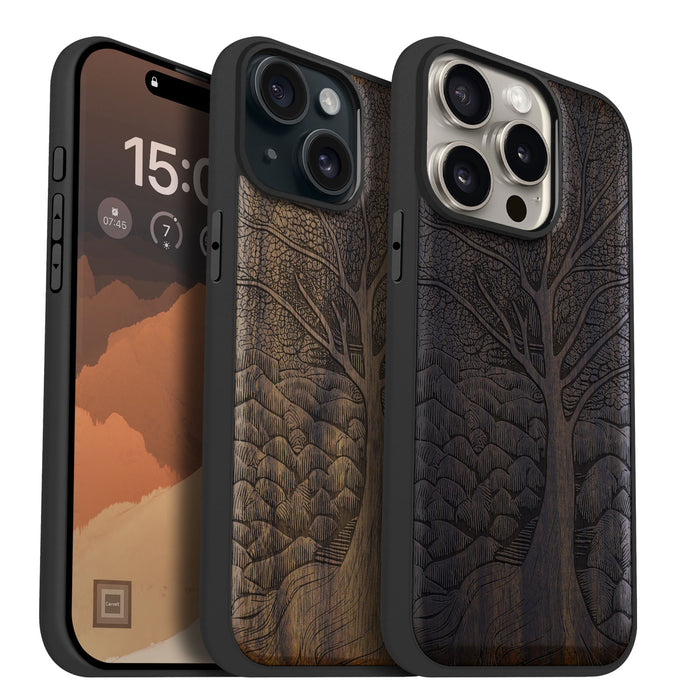 The Lino Print Tree, Classic Engraved Wood & TPU Case - Artisanal Cover for Apple iPhone