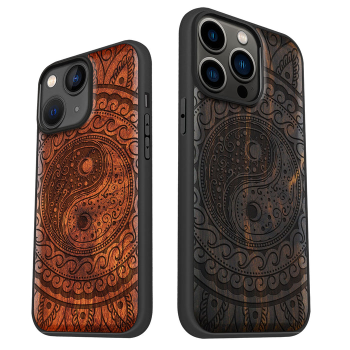 The Yin Yang Paisley, Classic Engraved Wood & TPU Case - Artisanal Cover for Apple iPhone