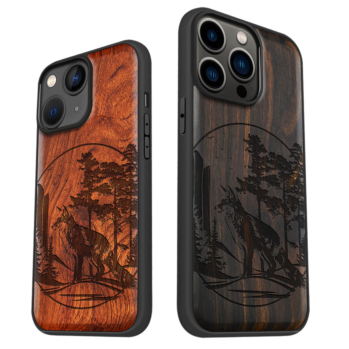 The Enchanting Fox, Classic Engraved Wood & TPU Case - Artisanal Cover for Apple iPhone