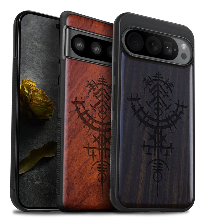 Vegvísir, Classic Engraved Wood & TPU Case - Artisanal Cover for Google Pixel