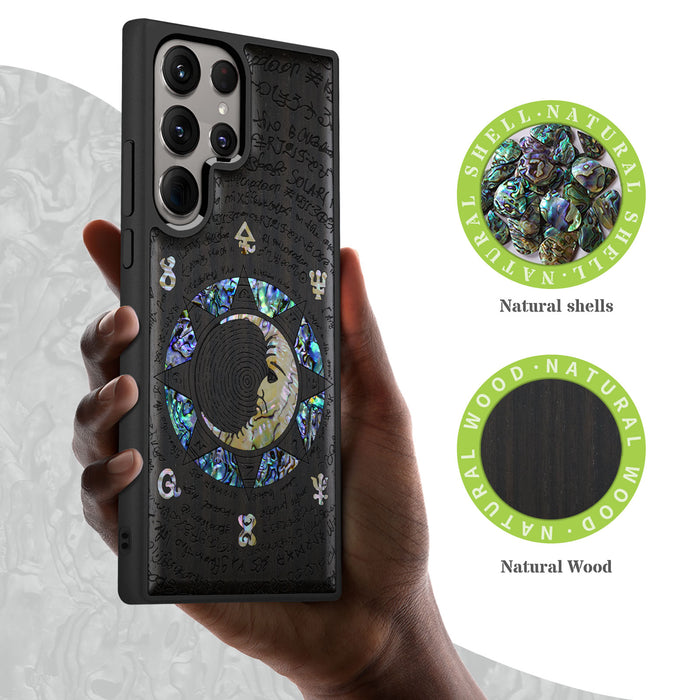 A Manuscript Enigma, Hand-Inlaid Wood & Mother of Pearl Case - Artisanal Cover for Samsung Galaxy