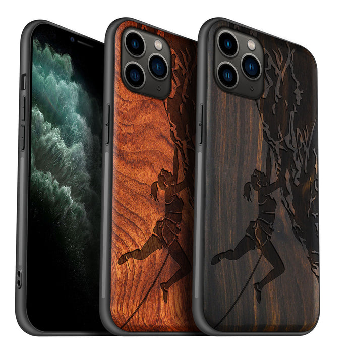 Woman Ascending the Cliff, Classic Engraved Wood & TPU Case - Artisanal Cover for Apple iPhone