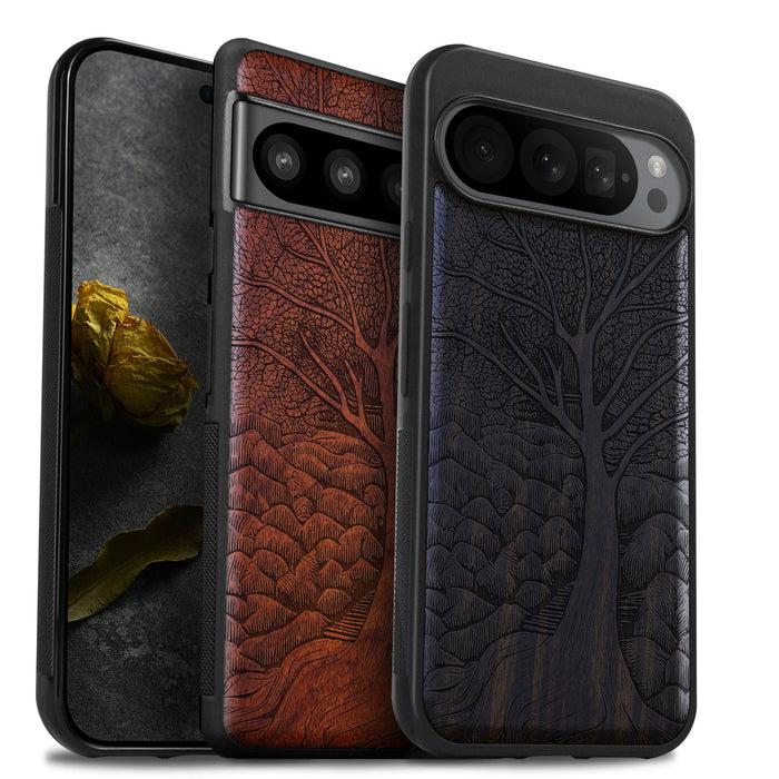 The Lino Print Tree, Classic Engraved Wood & TPU Case - Artisanal Cover for Google Pixel