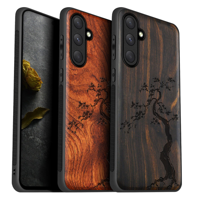 The Majestic Pine Tree, Classic Engraved Wood & TPU Case - Artisanal Cover for Samsung Galaxy