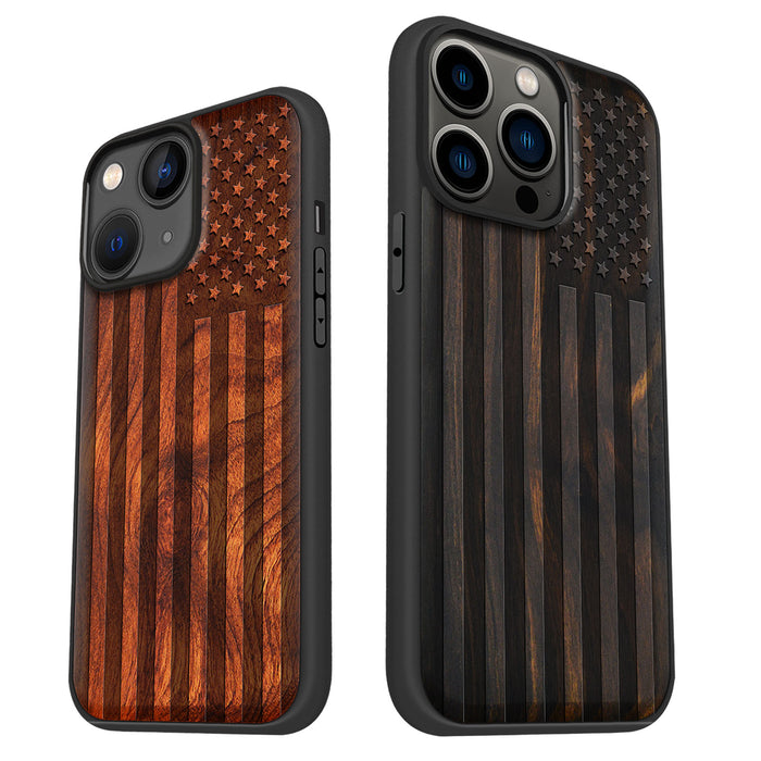 The Classic American Flag, Classic Engraved Wood & TPU Case - Artisanal Cover for Apple iPhone