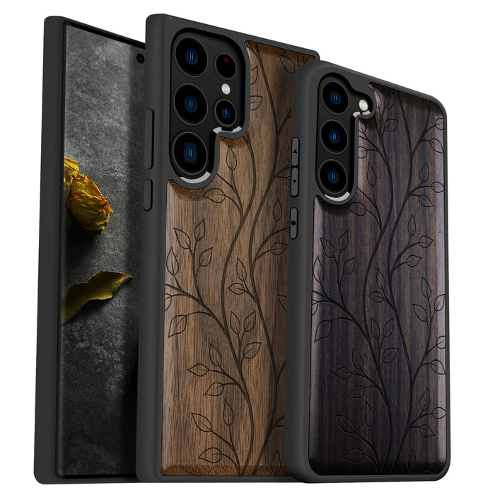 The Essence of Foliage, Classic Engraved Wood & TPU Case - Artisanal Cover for Samsung Galaxy