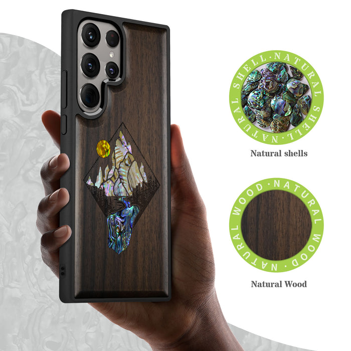 Mountain Path, Hand-Inlaid Wood & Mother of Pearl Case - Artisanal Cover for Samsung Galaxy