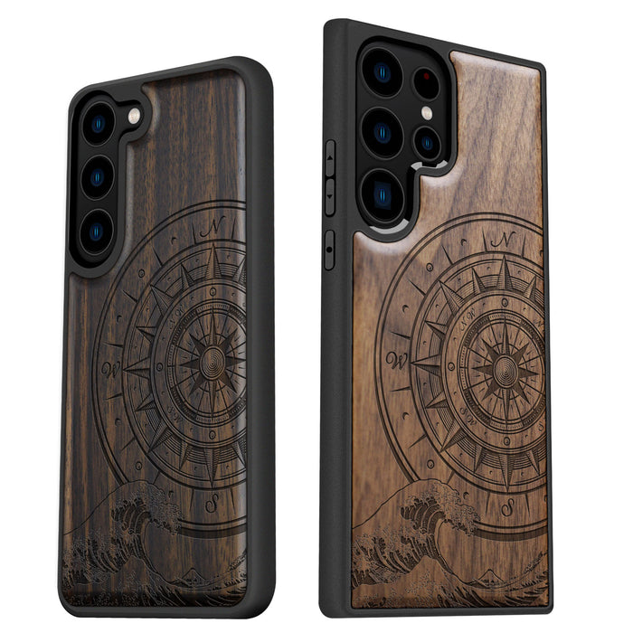 The Compass and the Wave, Classic Engraved Wood & TPU Case - Artisanal Cover for Samsung Galaxy