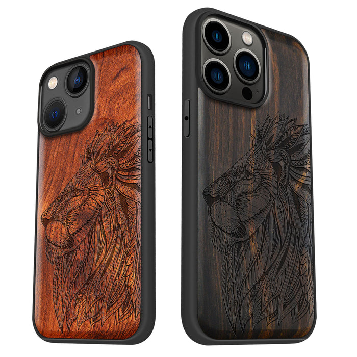 The Ornate Lion's Head, Classic Engraved Wood & TPU Case - Artisanal Cover for Apple iPhone