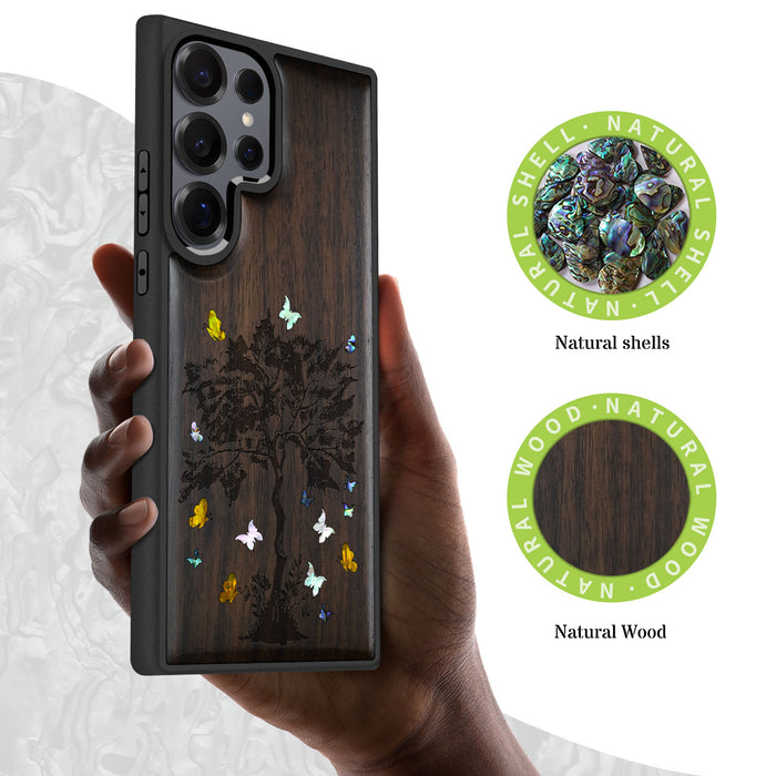 The Zentangle Sapling, Hand-Inlaid Wood & Mother of Pearl Case - Artisanal Cover for Samsung Galaxy
