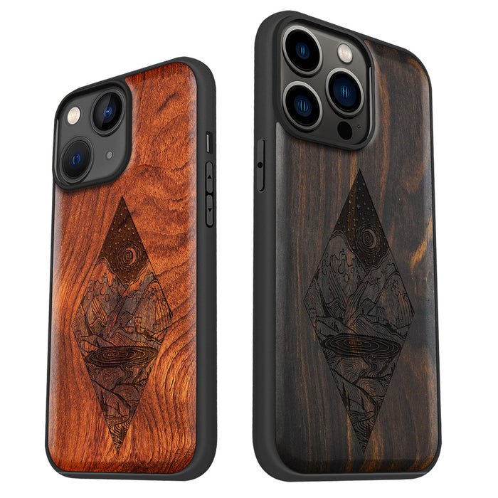 A Glimpse into the Starlit Wilderness, Classic Engraved Wood & TPU Case - Artisanal Cover for Apple iPhone