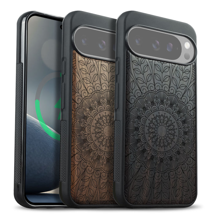 Bloom Mandala, Classic Engraved Wood & TPU Case - Artisanal Cover for Google Pixel