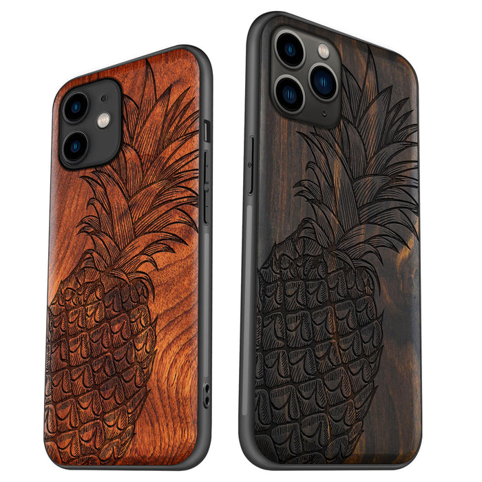 The Pineapple Fruit Design, Classic Engraved Wood & TPU Case - Artisanal Cover for Apple iPhone