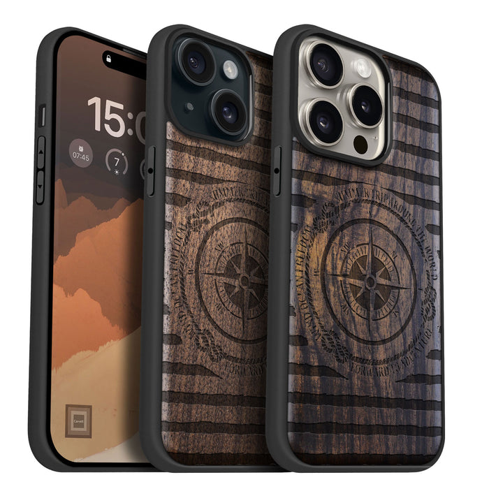 Charting the Course, Classic Engraved Wood & TPU Case - Artisanal Cover for Apple iPhone