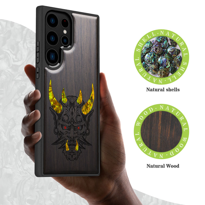 Fierce Elegance, Hand-Inlaid Wood & Mother of Pearl Case - Artisanal Cover for Samsung Galaxy