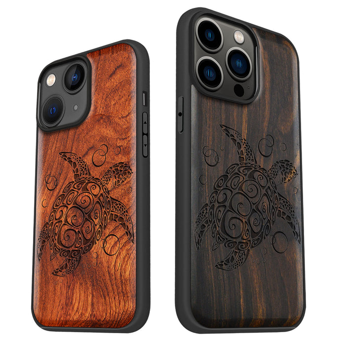 The Maori Turtle, Classic Engraved Wood & TPU Case - Artisanal Cover for Apple iPhone