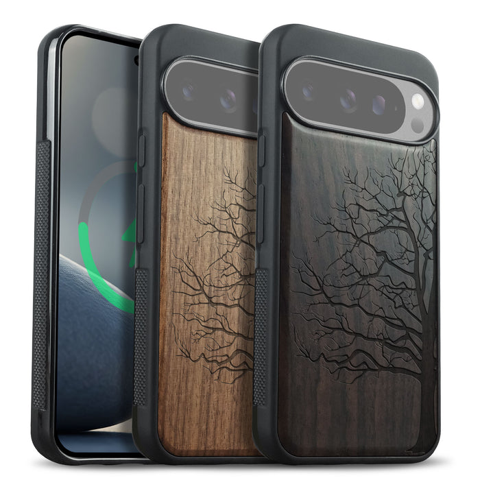 Bare Tree, Classic Engraved Wood & TPU Case - Artisanal Cover for Google Pixel
