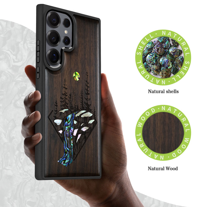 The Floating Forest and Waterfall, Hand-Inlaid Wood & Mother of Pearl Case - Artisanal Cover for Samsung Galaxy