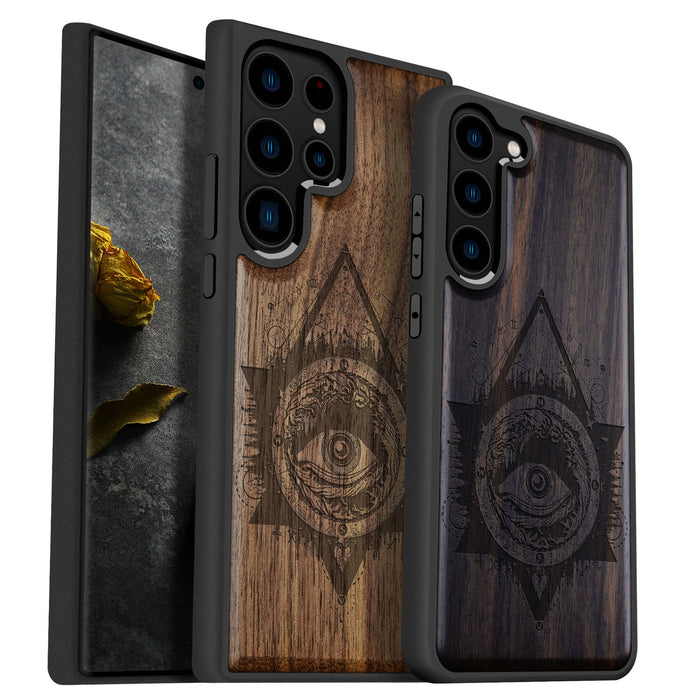 Storm Eye, Classic Engraved Wood & TPU Case - Artisanal Cover for Samsung Galaxy