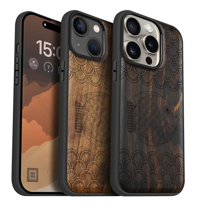 Delicate Doodles of the Deep, Classic Engraved Wood & TPU Case - Artisanal Cover for Apple iPhone