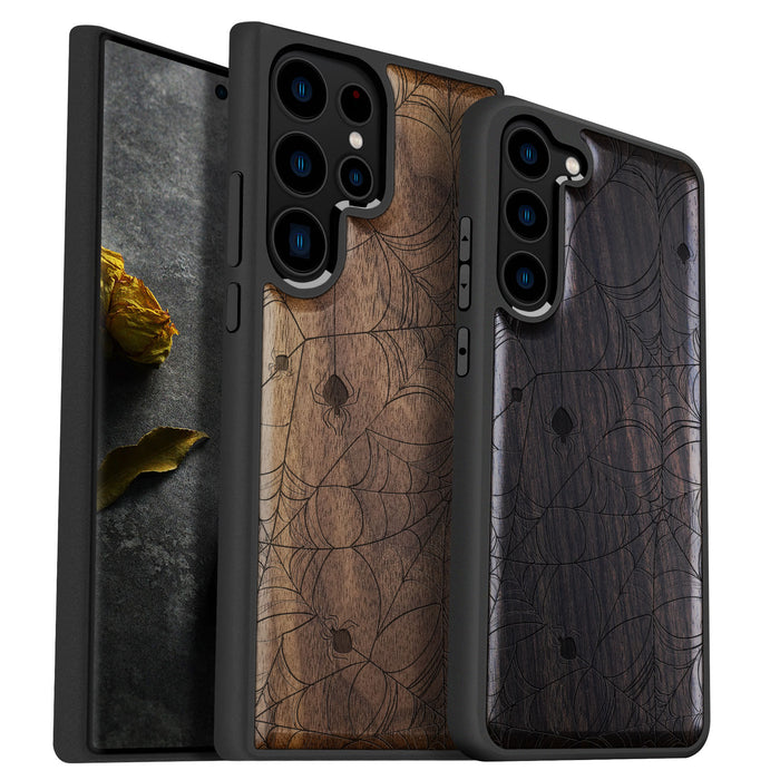 The Web Spinner's Craft, Classic Engraved Wood & TPU Case - Artisanal Cover for Samsung Galaxy