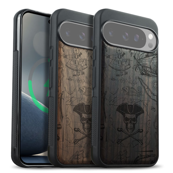 The Pirate's Legacy, Classic Engraved Wood & TPU Case - Artisanal Cover for Google Pixel