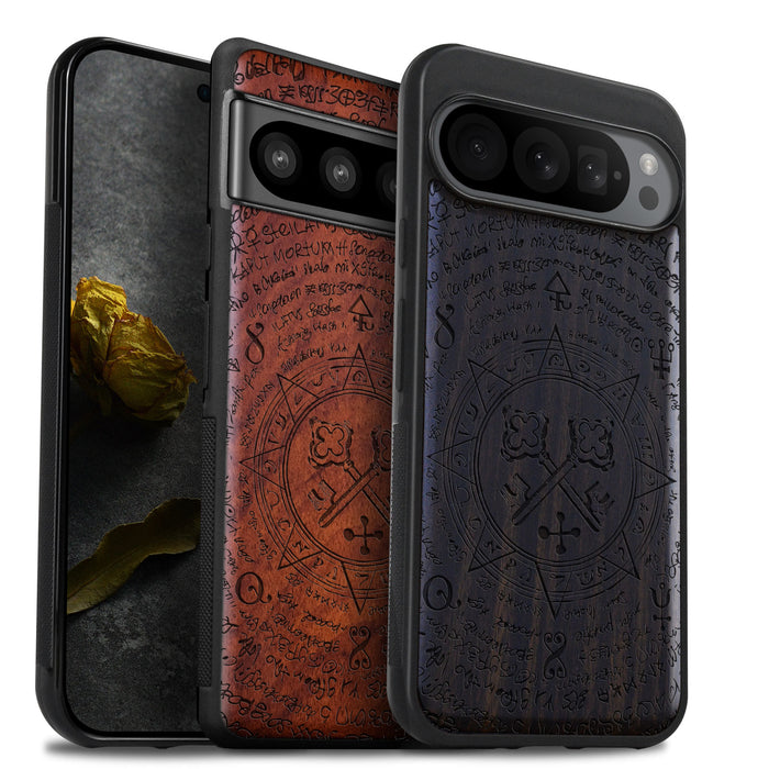 A Heraldic Enigma, Classic Engraved Wood & TPU Case - Artisanal Cover for Google Pixel