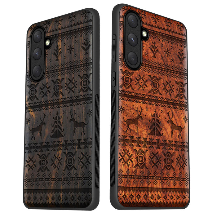 Yuletide Serenity, Classic Engraved Wood & TPU Case - Artisanal Cover for Samsung Galaxy