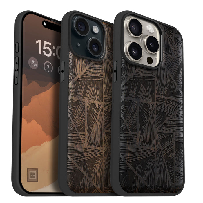 The Doodle Wave Pattern, Classic Engraved Wood & TPU Case - Artisanal Cover for Apple iPhone