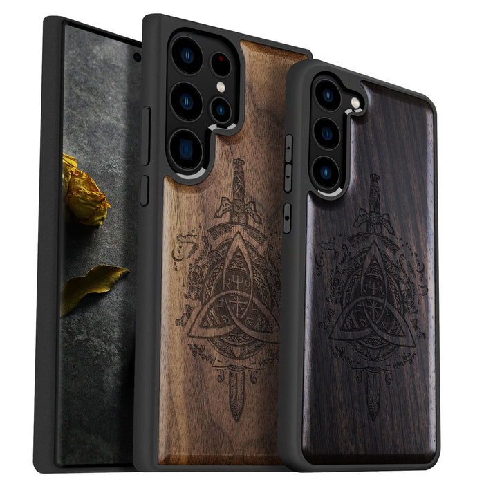 Norse Emblems, Classic Engraved Wood & TPU Case - Artisanal Cover for Samsung Galaxy