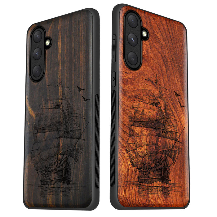 Sailboat on the Sea, Classic Engraved Wood & TPU Case - Artisanal Cover for Samsung Galaxy