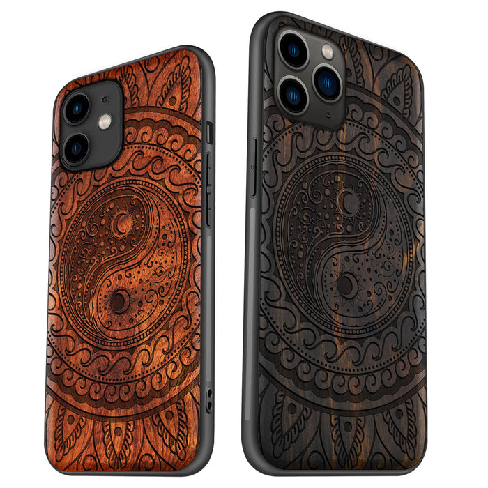 The Yin Yang Paisley, Classic Engraved Wood & TPU Case - Artisanal Cover for Apple iPhone