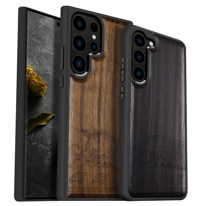 The Whale's Sunset Dance, Classic Engraved Wood & TPU Case - Artisanal Cover for Samsung Galaxy