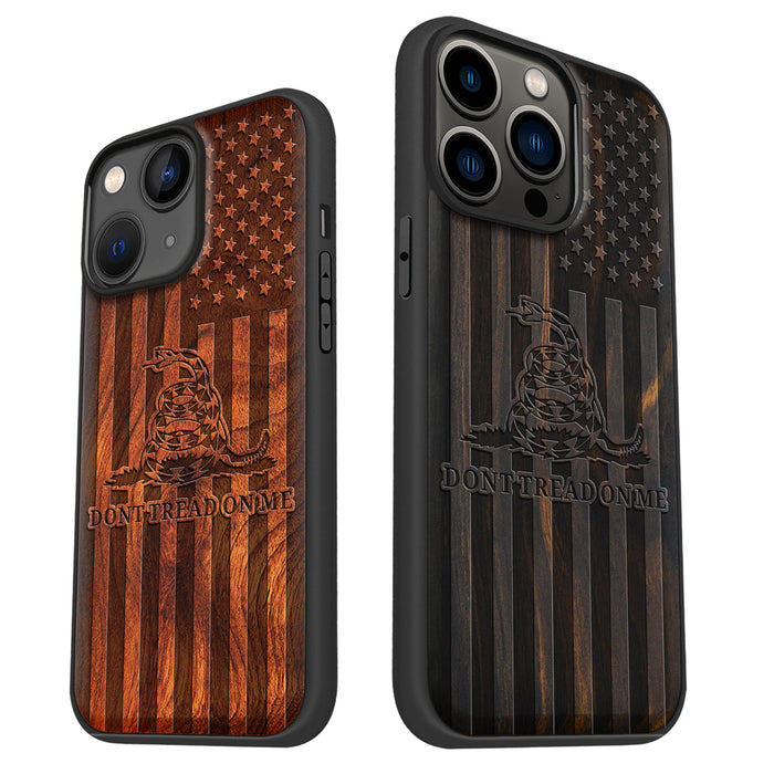 Gadsden and the American Flag, Classic Engraved Wood & TPU Case - Artisanal Cover for Apple iPhone