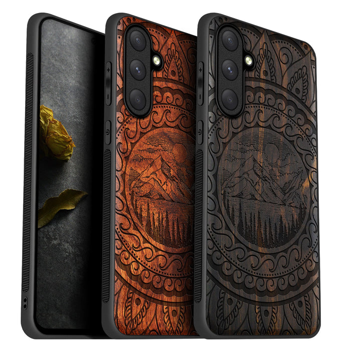 Paisley and Nature in Harmony, Classic Engraved Wood & TPU Case - Artisanal Cover for Samsung Galaxy