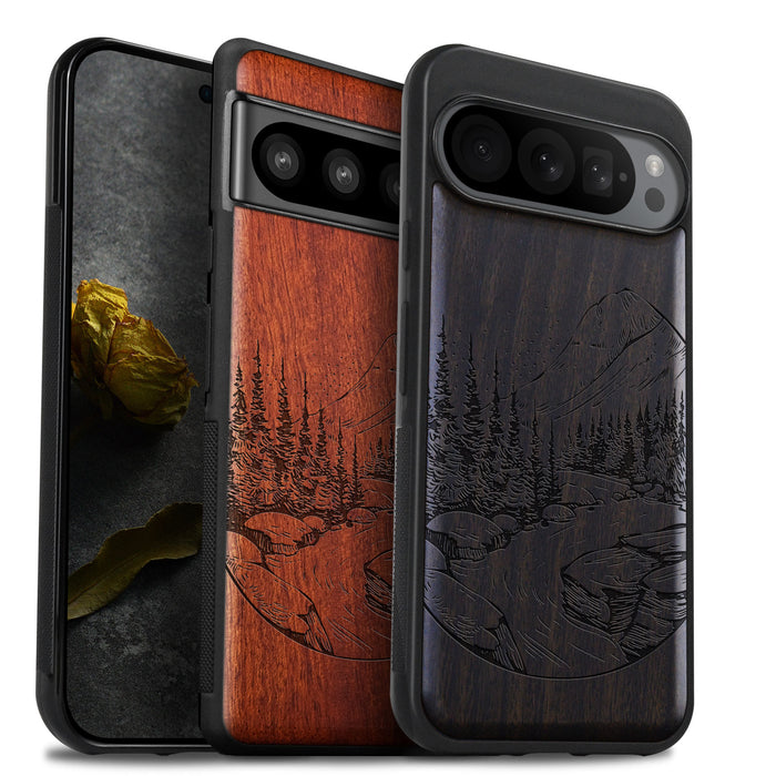 The Lake and Mountain Landscape, Classic Engraved Wood & TPU Case - Artisanal Cover for Google Pixel