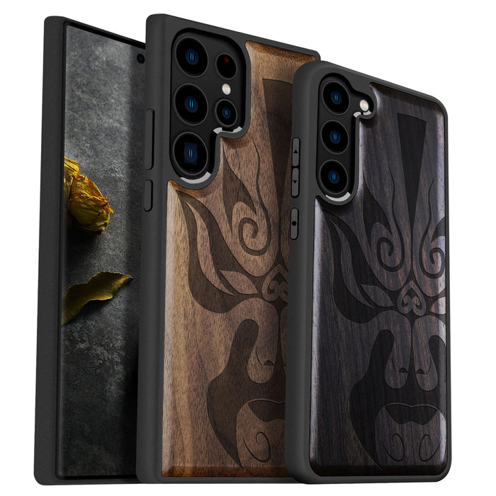 The Chinese Opera Mask, Classic Engraved Wood & TPU Case - Artisanal Cover for Samsung Galaxy