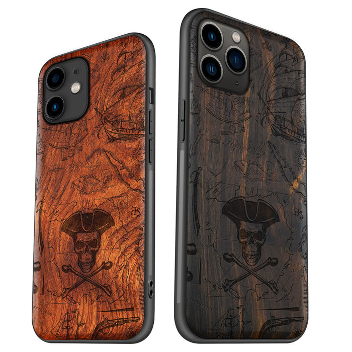 The Pirate's Legacy, Classic Engraved Wood & TPU Case - Artisanal Cover for Apple iPhone