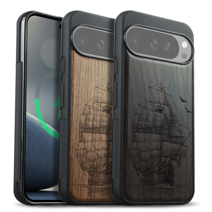 Sailboat Calm, Classic Engraved Wood & TPU Case - Artisanal Cover for Google Pixel