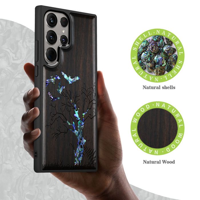 Gothic Night, Hand-Inlaid Wood & Mother of Pearl Case - Artisanal Cover for Samsung Galaxy