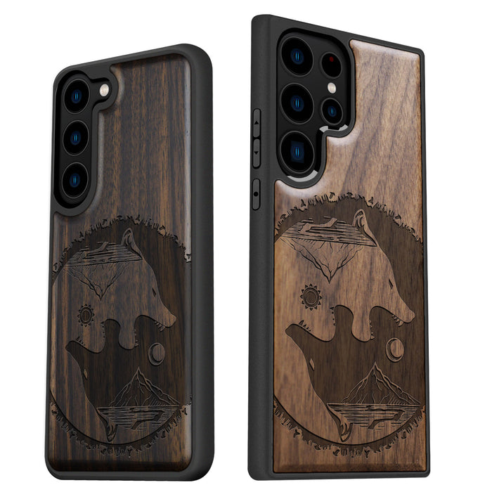 Yin-Yang Wolf, Classic Engraved Wood & TPU Case - Artisanal Cover for Samsung Galaxy