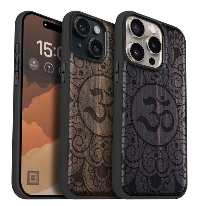 The Om Mandala Tapestry, Classic Engraved Wood & TPU Case - Artisanal Cover for Apple iPhone