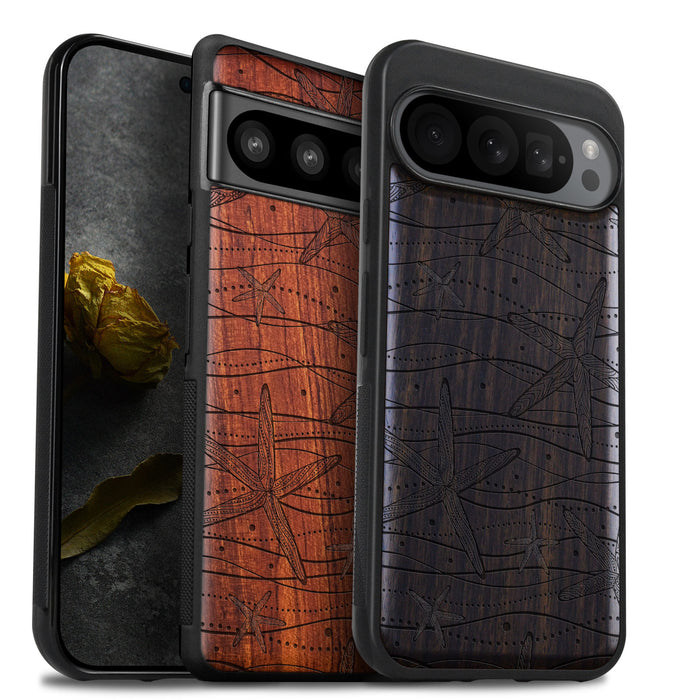 The Starfish Tapestry, Classic Engraved Wood & TPU Case - Artisanal Cover for Google Pixel