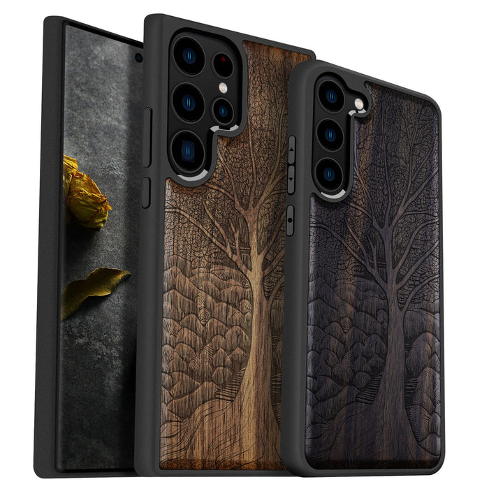 The Lino Print Tree, Classic Engraved Wood & TPU Case - Artisanal Cover for Samsung Galaxy