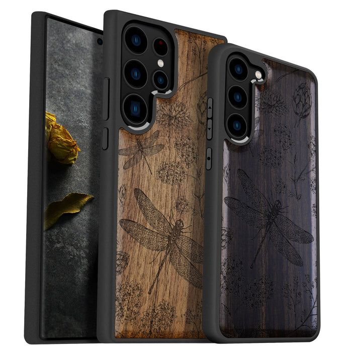 The Dragonfly Dance, Classic Engraved Wood & TPU Case - Artisanal Cover for Samsung Galaxy